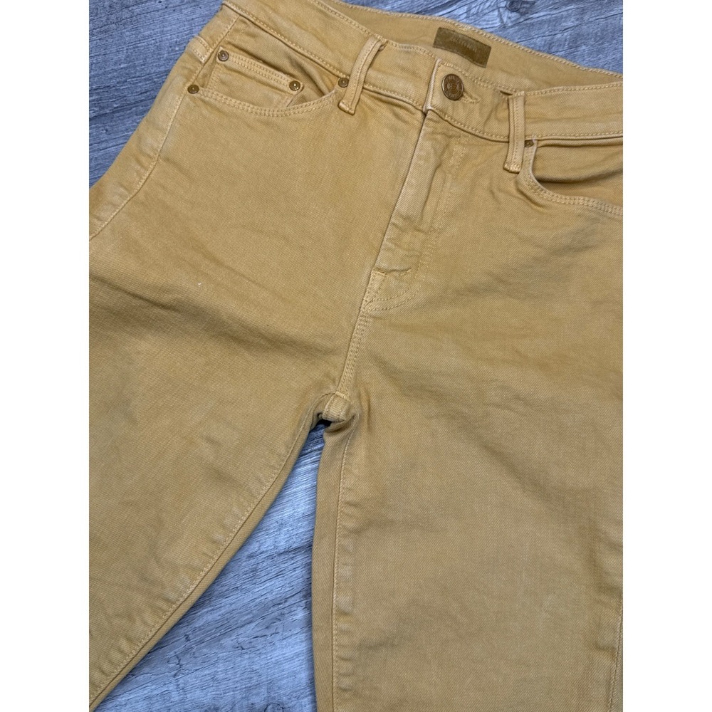 MOTHER Flare Jeans Mustard Yellow High Rise Cropped Frayed Hem Size‎ 25